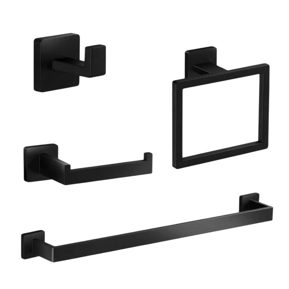 Anqtovp 5 Piece Bathroom Hardware Set with Towel Bar, Towel Ring, Toilet Paper Holder, Towel Hooks in Black Finish (1)