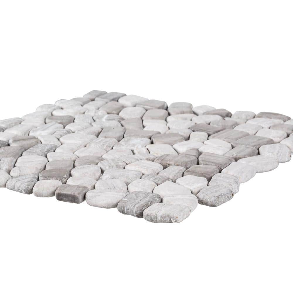 Jeffrey Court Bailey Grey Pebble 12 in. x 12 in. Honed Grey Limestone Wall and Floor Mosaic Tile (1 sq. ft./Each) (4)
