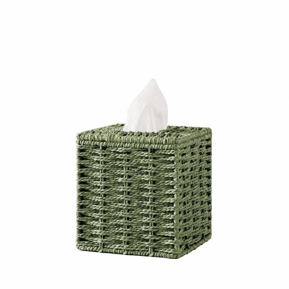 Unbranded Handwoven Sage Green Paper Rope Tissue Box Cover Square Holder Decor 5.7 in H x 5.5 in W x 5.5 in D (3)