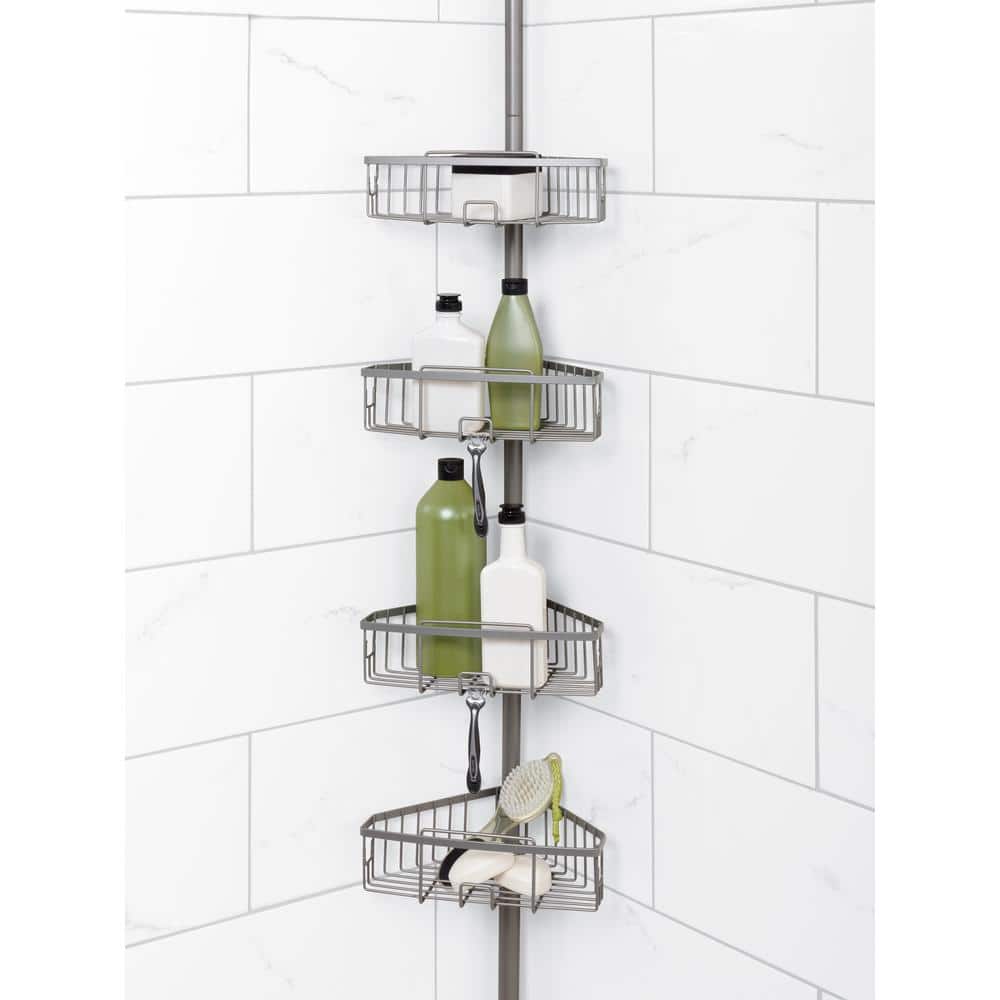 Zenna Home 4-Tier Tension Pole Shower Caddy in Satin Nickel (2)