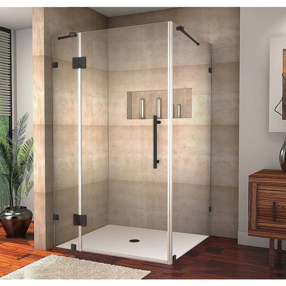 Aston Avalux 46 in. W x 38 in. x 72 in. H Rectangular Pivot Frameless Corner Shower Enclosure in Matte Black with Clear Glass (2)