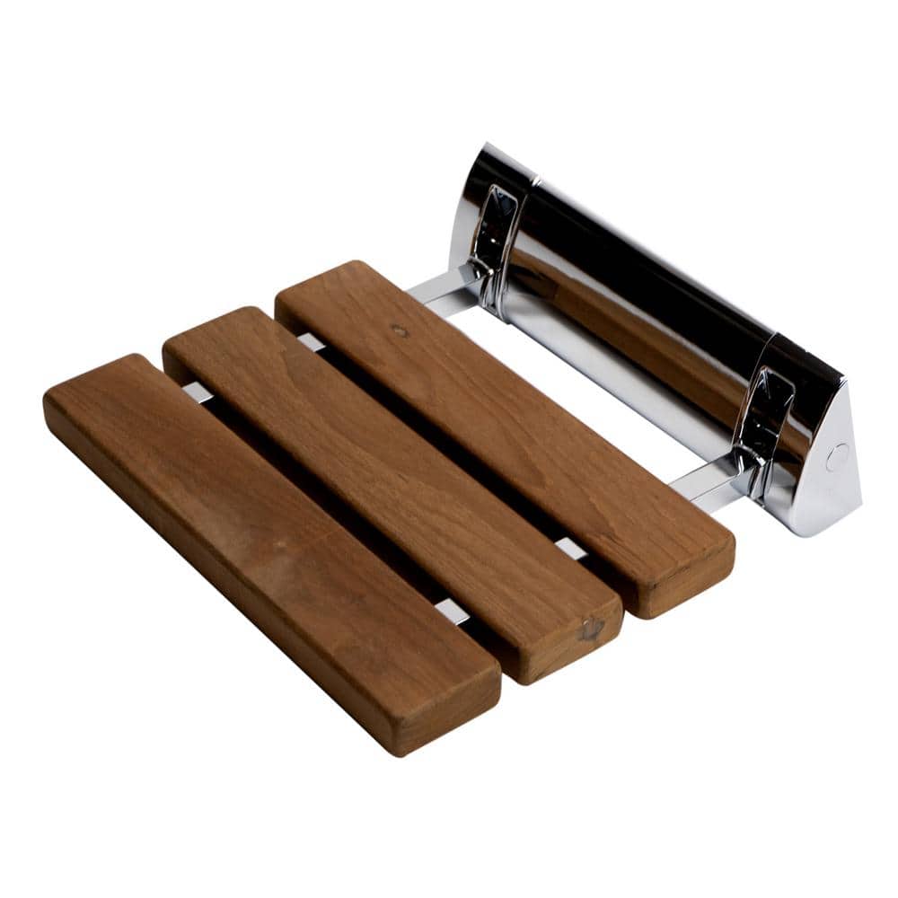 ALFI BRAND Wall-Mounted Shower Seat with Polished Chrome Joints in Natural Wood