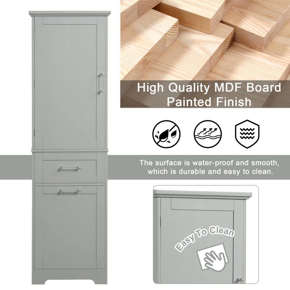 Runesay 13.5 in. W 20 in. D 68.4 in. H Wood Freestanding Storage Linen Cabinet with Two Different Size Drawers (3)