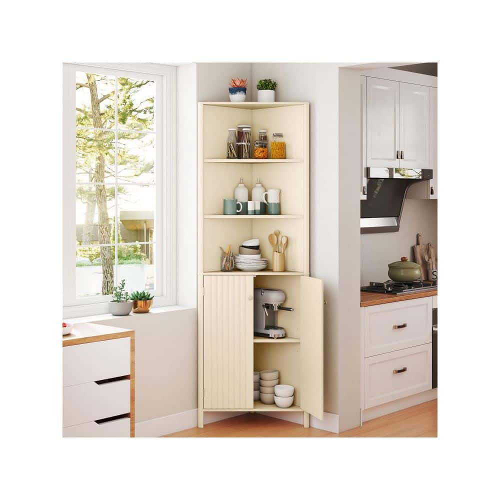 Boyel Living 23 in. W x 12.5 in. D x 68 in. H Beige Storage Freestanding Linen Cabinet (2)