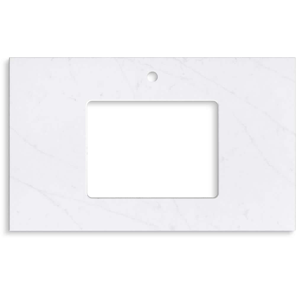 KOHLER Silestone 37 in. W x 22.4375 in. D Quartz Rectangle Cutout with Vanity Top in Eternal Statuario (3)