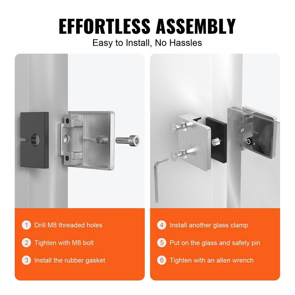 SVOPES Glass Clamp, 1.02 in. x 2.05 in., Silver, Square Railing Bracket for Tempered Glass. Stainless Steel Stair Railing Kit (3)