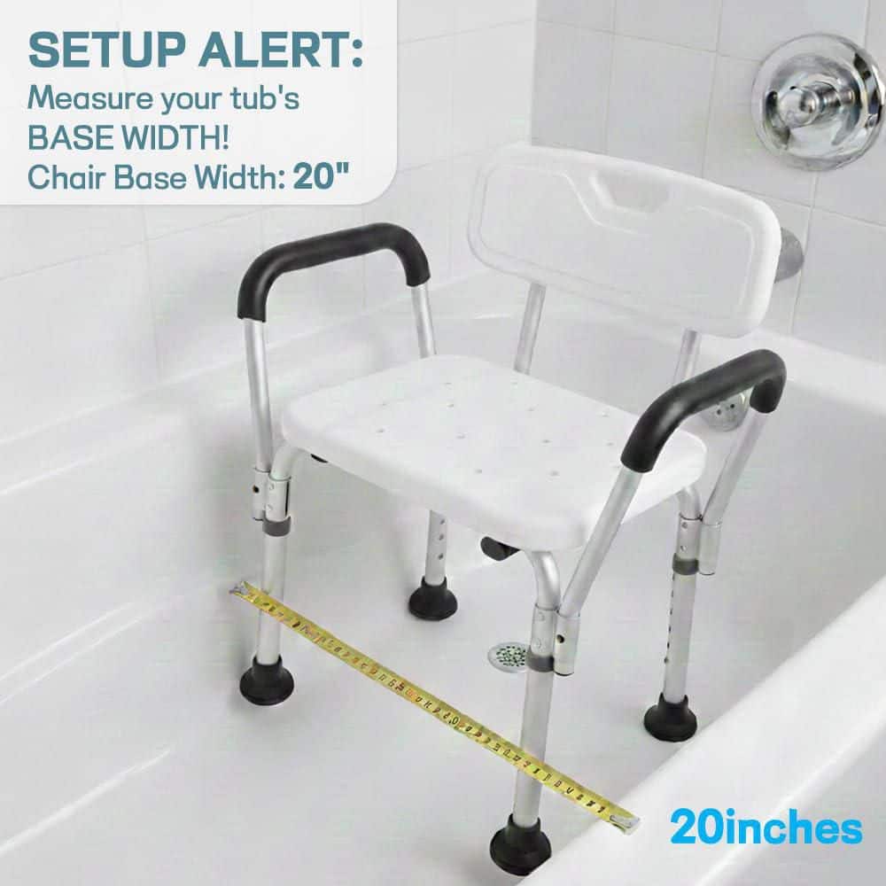 Wudkey Aluminum Shower Chair in White with Backrest and Padded Armrest, Height Adjustable Shower Bench Shower Seat for Elderly (2)