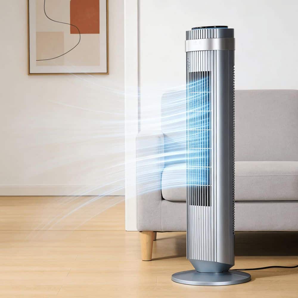 Tahanbath 36.6 in. 28dB Silent Bladeless Tower Fan with 64° Oscillation and Smart Mode in Gray (3)