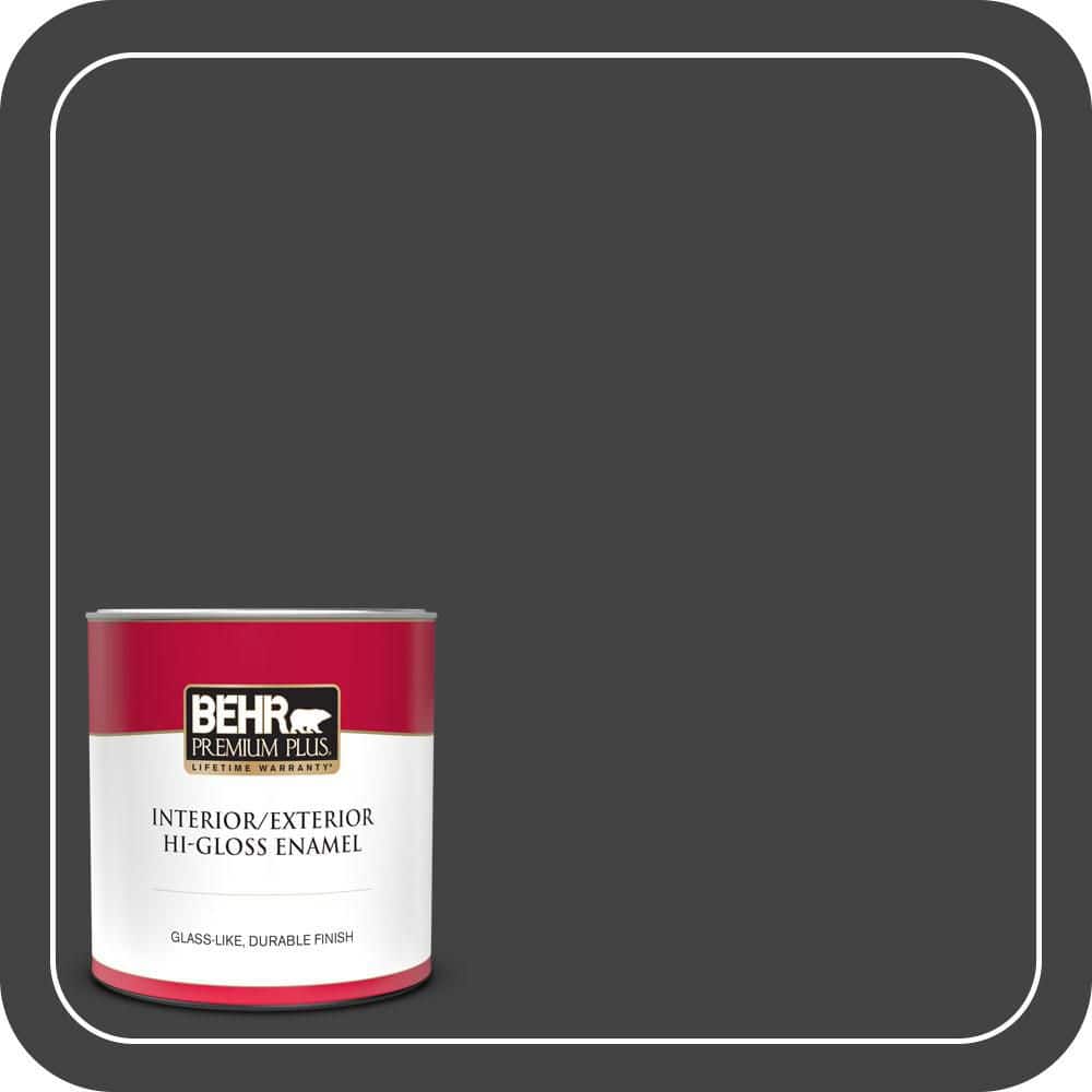 BEHR PREMIUM PLUS 1 qt. #S-H-790 Black Suede Hi-Gloss Enamel Interior/Exterior Paint & Primer