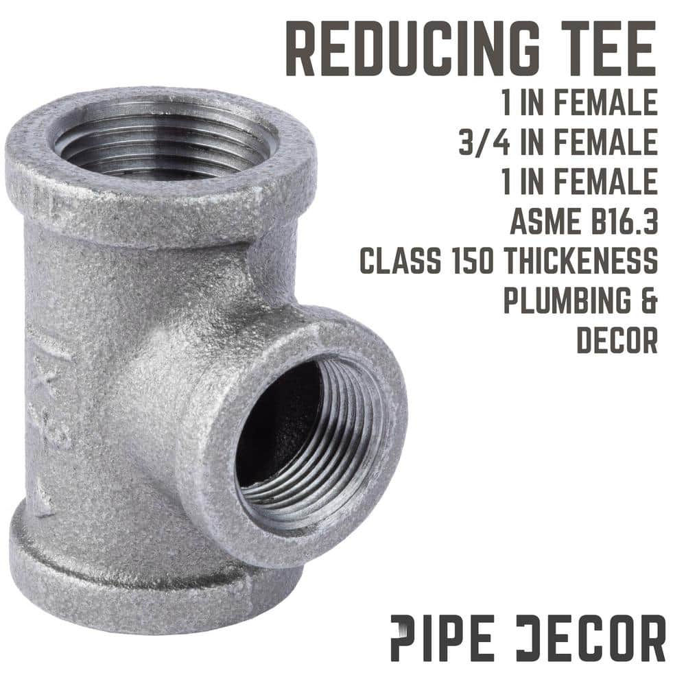 PIPE DECOR 1 in. 1 in. 3/4 in. Black Iron FPT FPT FPT Reducing Tee Fitting (3)