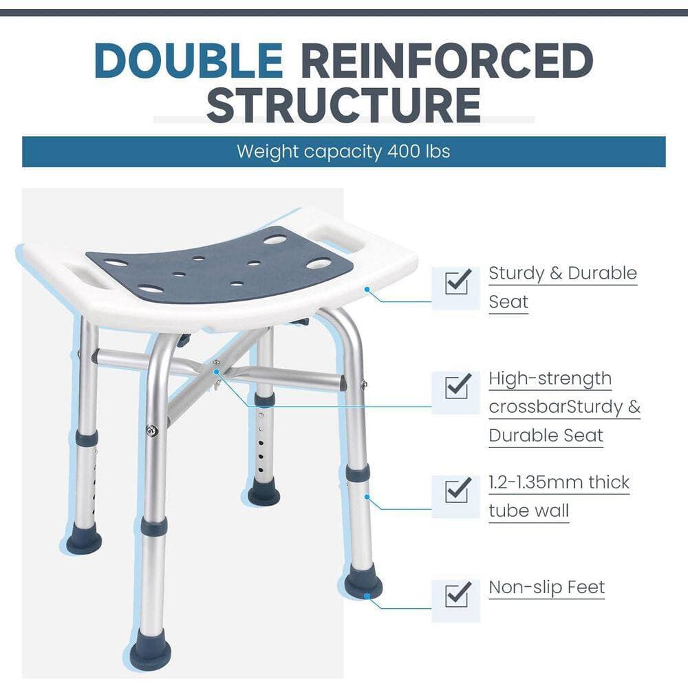 Anqtovp Stability Series 16.5 in. W Freestanding Tool-Free, Height Adjustable, Non-Slip Shower Chair Seat 13.5-17.5 in. Blue (2)