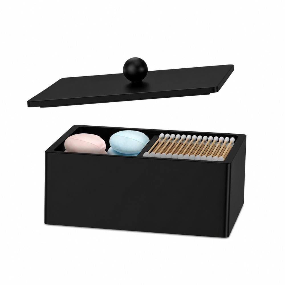 Unbranded Cotton Swab Holder with Lid 2-Compartment Organizer for Swabs Pads Bathroom Jars and Containers Black (3)