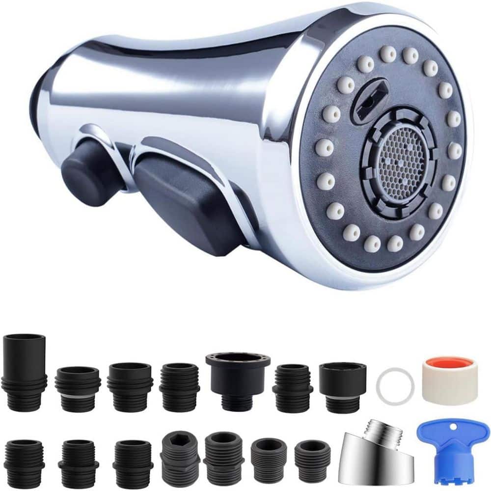 Wudkey Kitchen Pull Down Faucet Spray Head Replacement with 15 Adapters in Chrome (1)