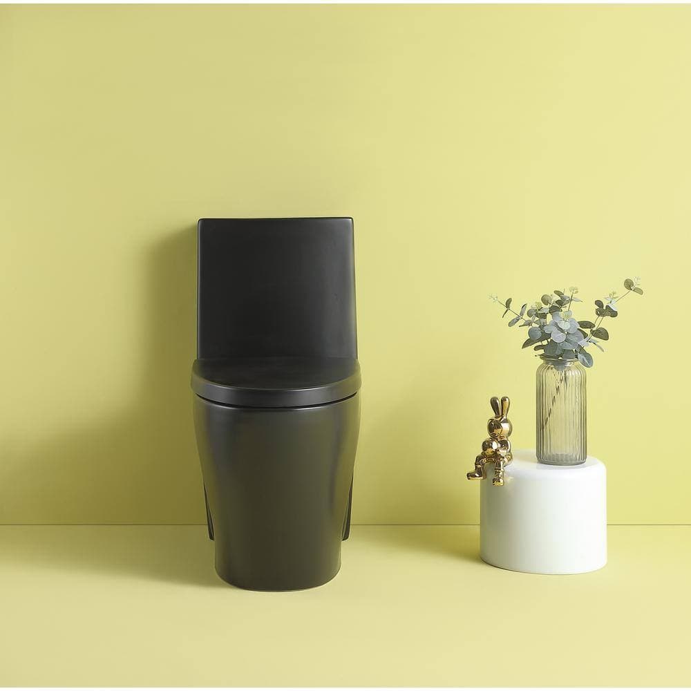 EAKYHOM 12 in. One-Piece 1.1/1.6 GPF Dual Flush Elongated Toilet in Matte Black with Slow-Close Seat Included (2)