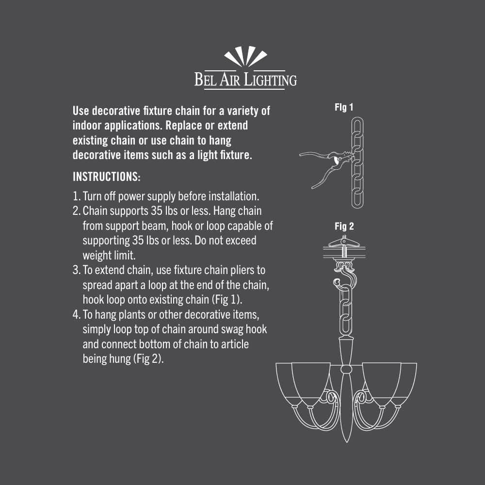 Bel Air Lighting 3 ft. 11-Gauge White Chain for Hanging Pendant Lights, Chandeliers, and Swag Lights (3)