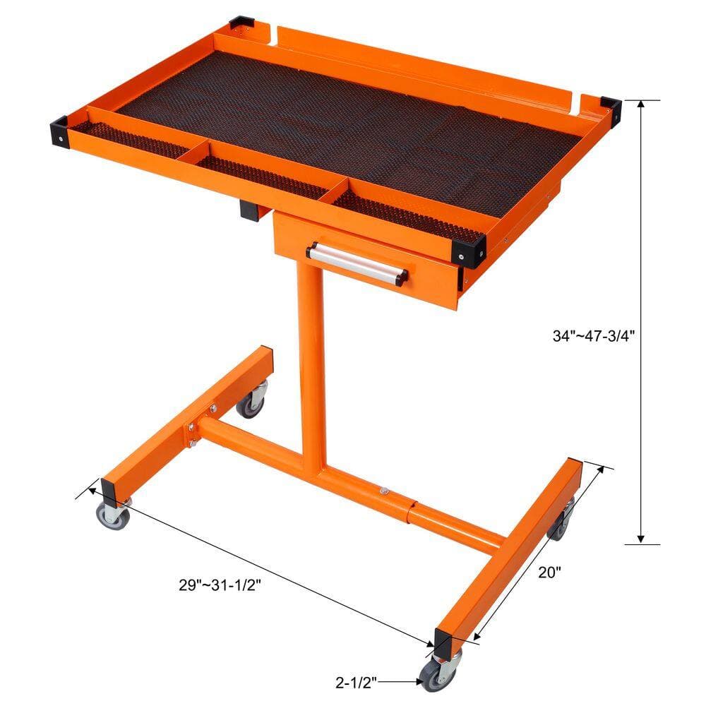 maocao hoom Heavy Duty Steel Adjustable Tear Down Work Table with Drawer, 2.5" Swivel Casters, 220 Pound Capacity, Rubber Corners (3)