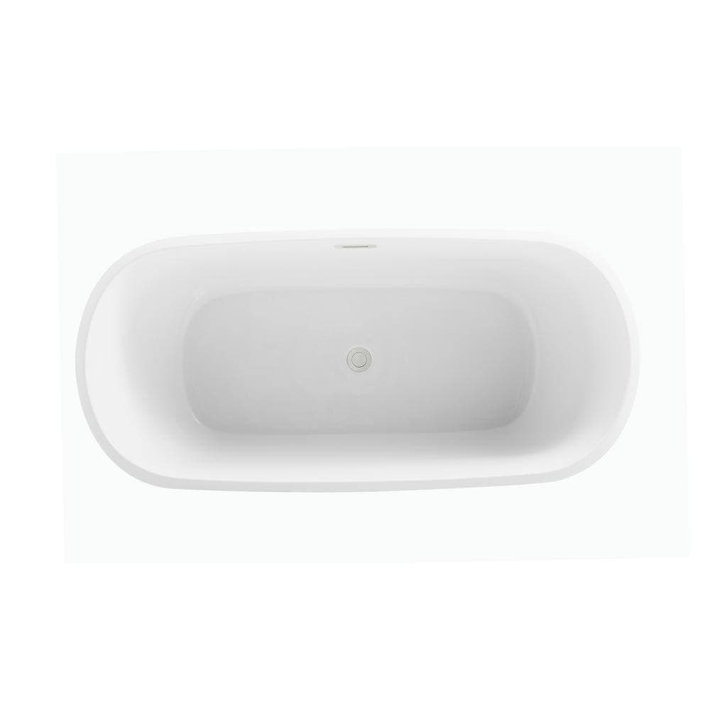 Unbranded Timeless Home 59 in. x 28 in. Soaking Bathtub with Center Drain in Glossy White with Brushed Nickel Trim (2)