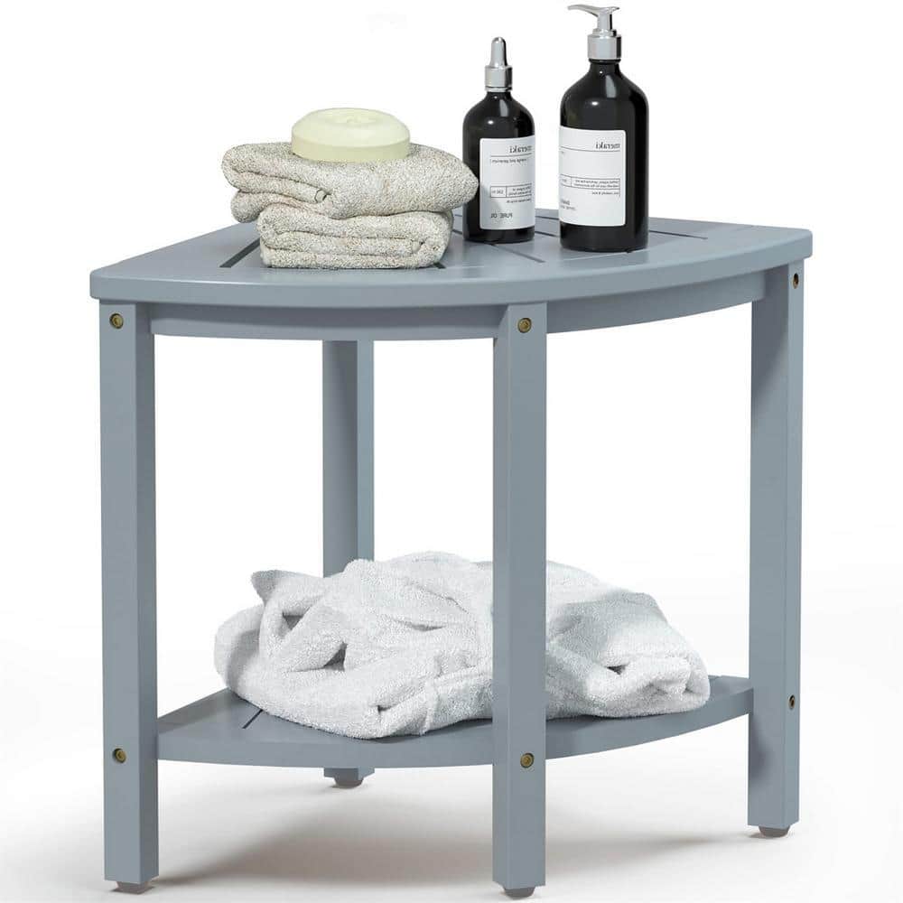 Cubilan 15.8 in. D x 15.8 in. W x 17 in. H Freestanding Walk In Shower Seat Corner Shower Bench in Gray with Shelf (3)