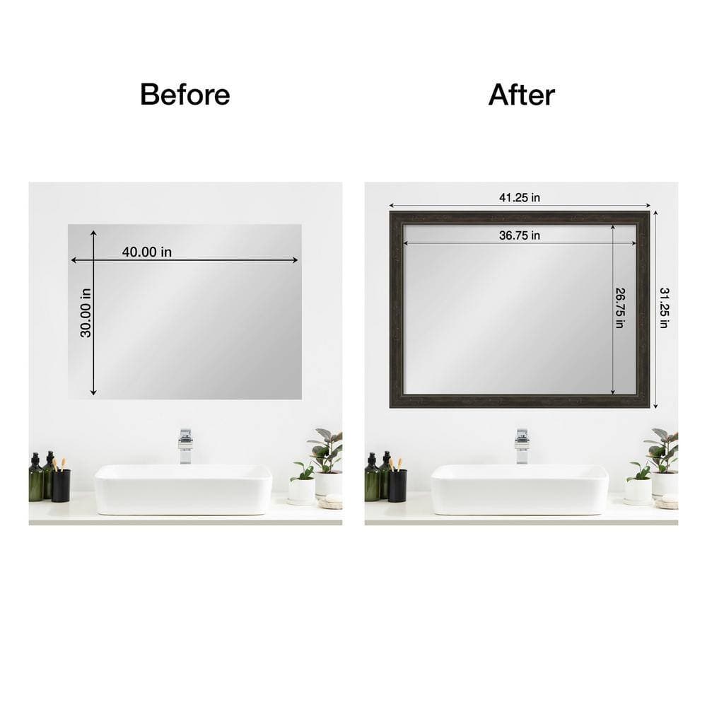 Amanti Art Mirror Makeover Shipwreck Greywash Narrow 41.25 in. W x 31.25 in. H Bathroom Mirror Frame Border Kit-Fits 40 x 30 Mirror (2)