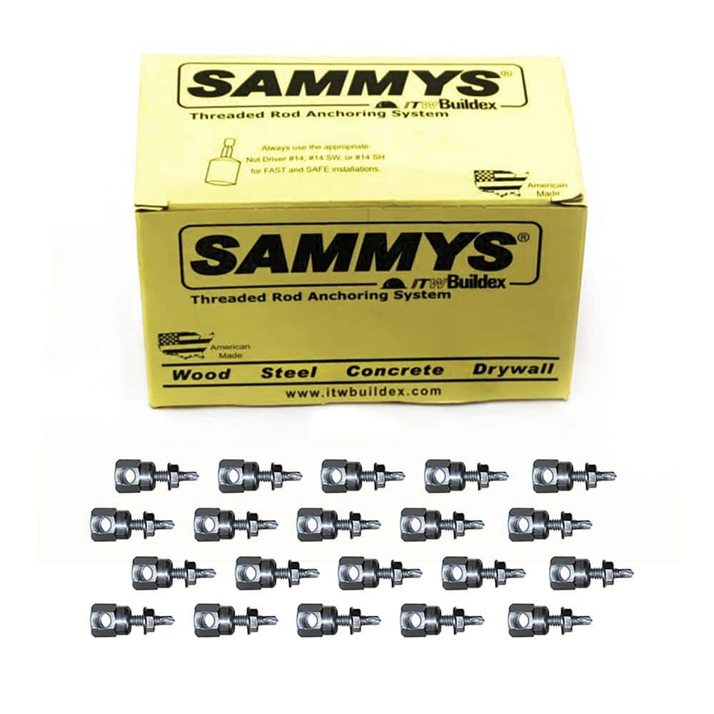 PLUMBFLEX 1/4-20 in. x 1 in. Horizontal Rod Anchor Super Screw with Teks and 3/8 in. Threaded Rod Fitting for Steel (25-Pack) (1)