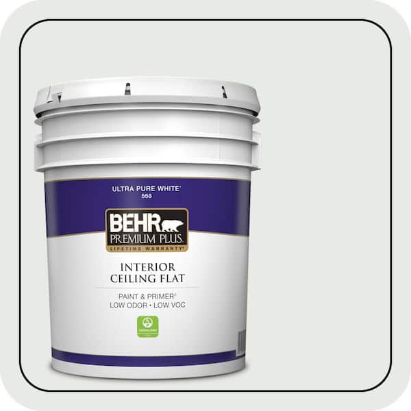 BEHR PREMIUM PLUS 5 gal. #BL-W08 Frothy Surf Ceiling Flat Interior Paint & Primer (2)