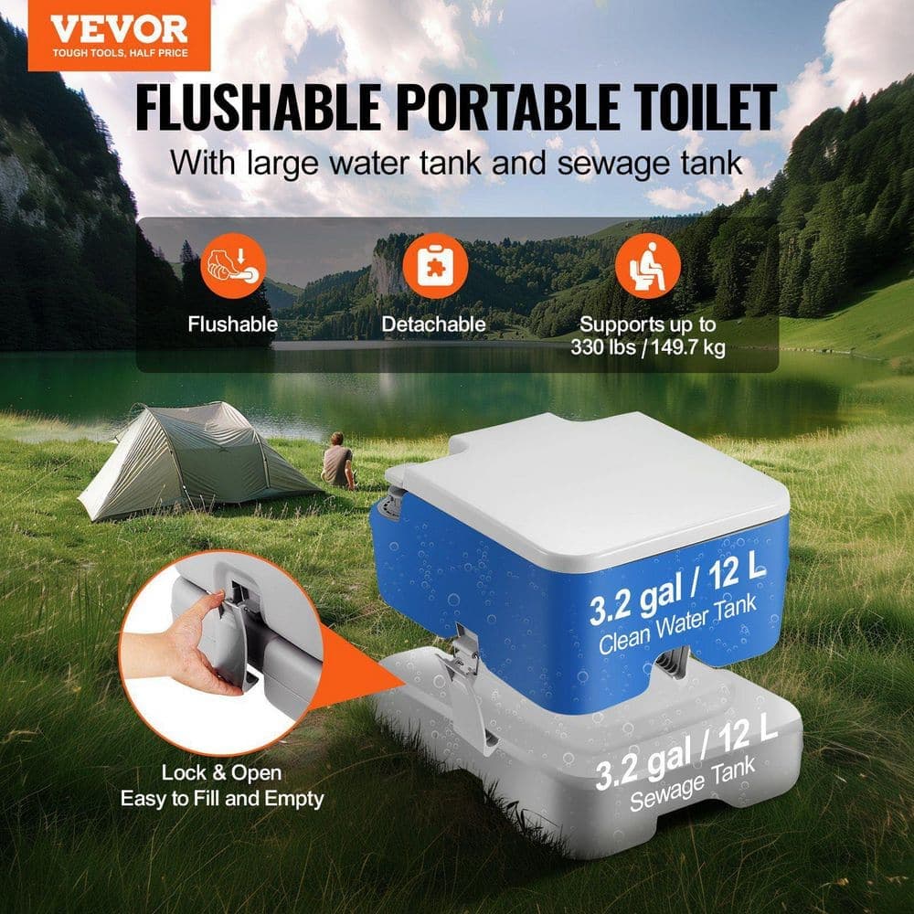 Tahanbath Non-Electric Pressurized Flush Porta Potty 3.2 Gal Dual Tank Camping Travel Waterless Toilet (3)