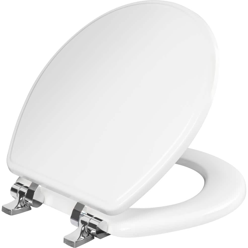 BEMIS Weston Round Soft Close Enameled Wood Never Loosens Chrome Metal Hinge Toilet Seat in White (2)