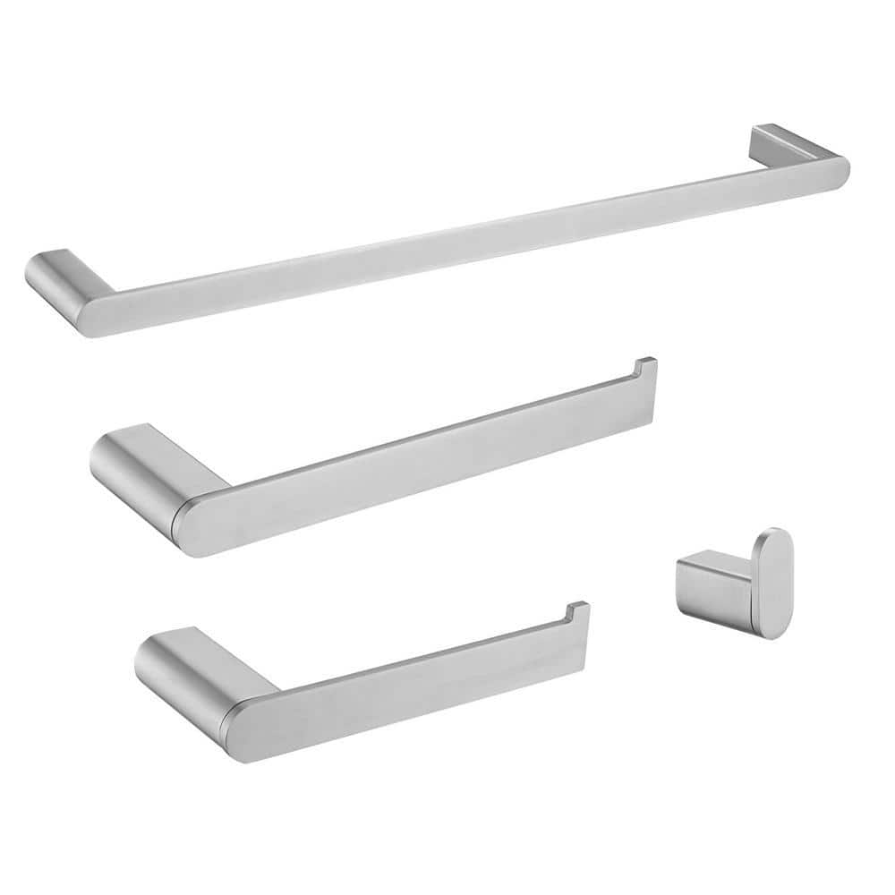 ehablix 4-Piece Bathroom Hardware Set with Towel Bar, Robe Hook, Toilet Paper Holder in Brushed Nickel (1)