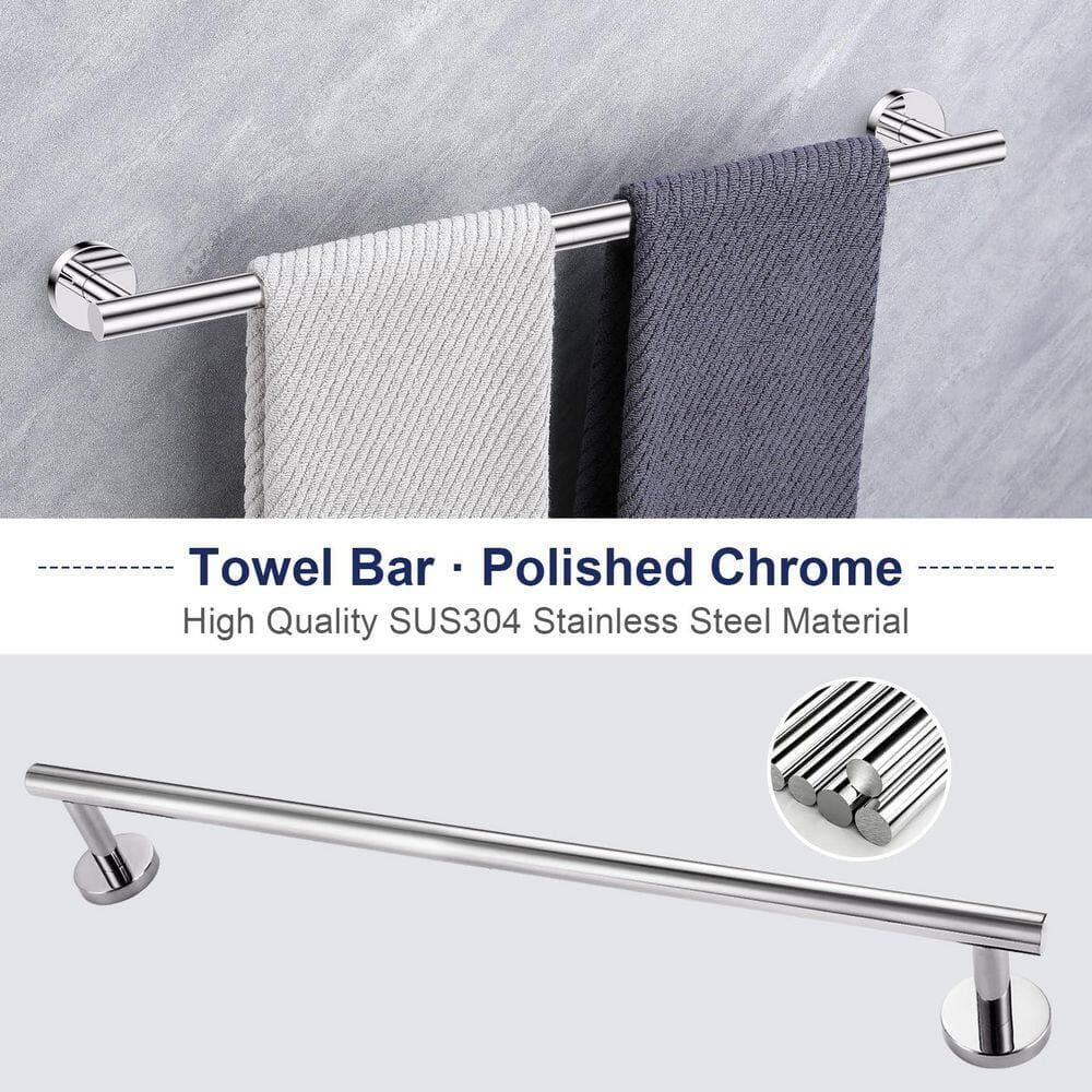 KHKFY 5-Piece Polished Chrome Stainless Steel Bathroom Hardware Set, 24 In Towel Bar, Round Toilet Paper Holder, Wall Mounted (2)