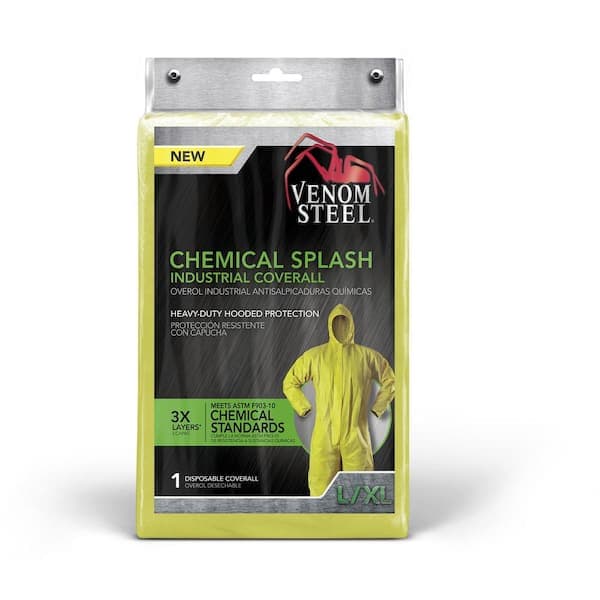 Venom Steel Chemical Splash Unisex L/XL Yellow Laminate Painters Coverall with Hood (2)