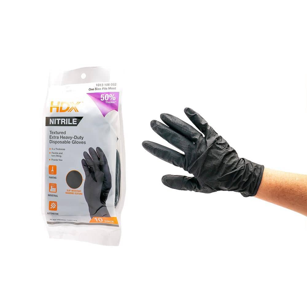 HDX Black Nitrile Disposable Gloves 10-Pack, 8 Mil, Diamond Textured Grip, Latex-Free, Powder-Free (2)