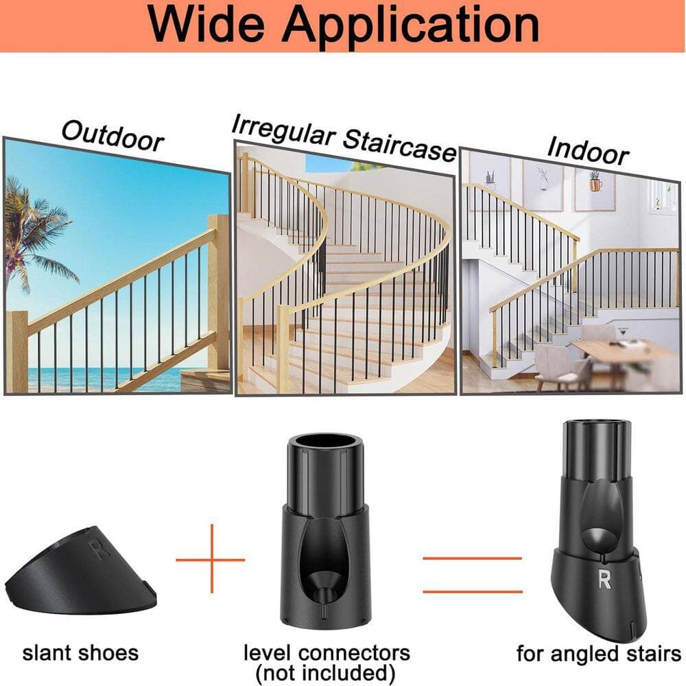 Afoxsos 50 Pack 3/4 Black Nylon Slant Shoes for 22°-42° Angled Railings, Work with Level Connectors, Fit Round Aluminum (2)