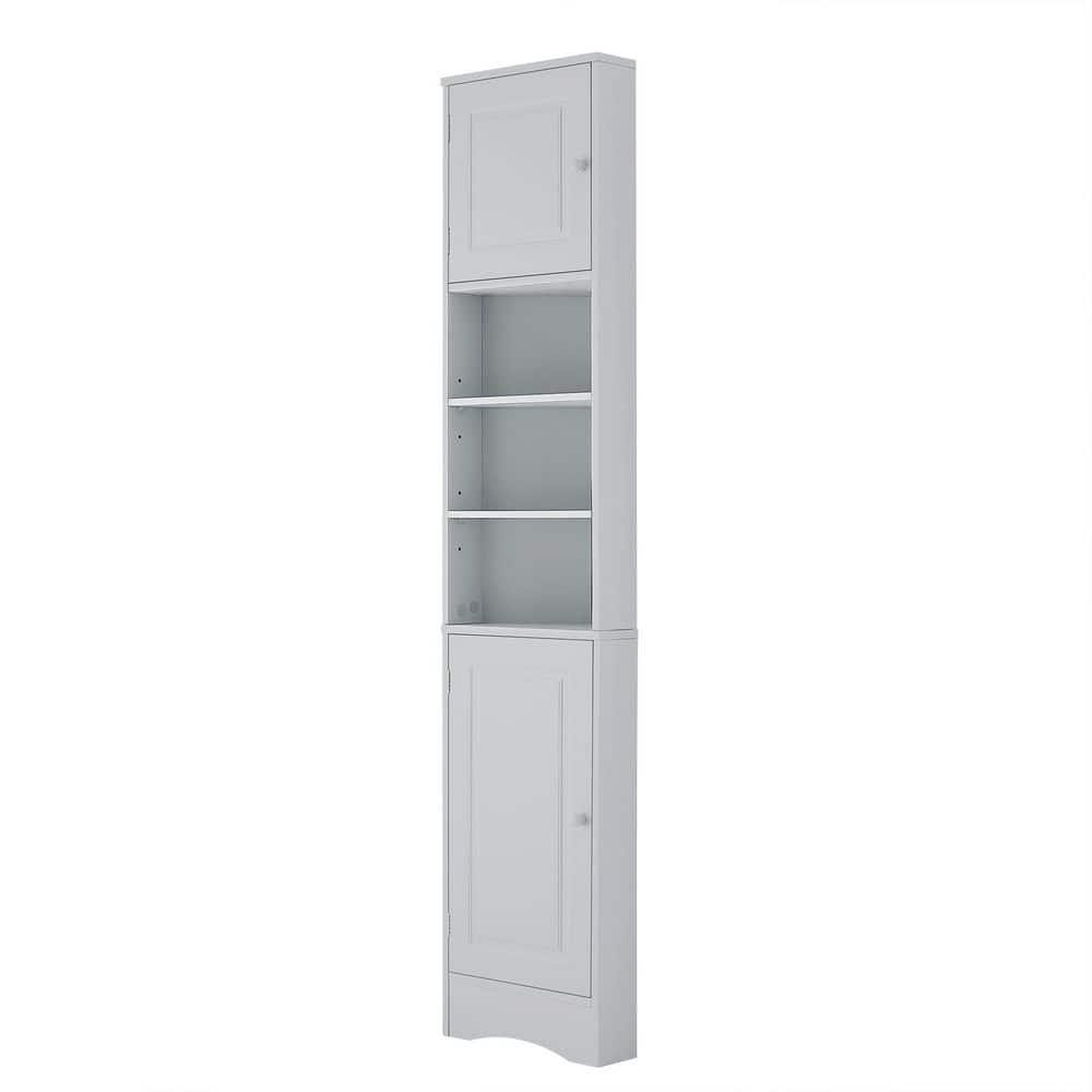 Tatahance 14.6 in. W x 9.4 in. D x 66.9 in. H Gray Wood Corner Linen Cabinet with Doors, Adjustable Shelves and Open Shelf (1)