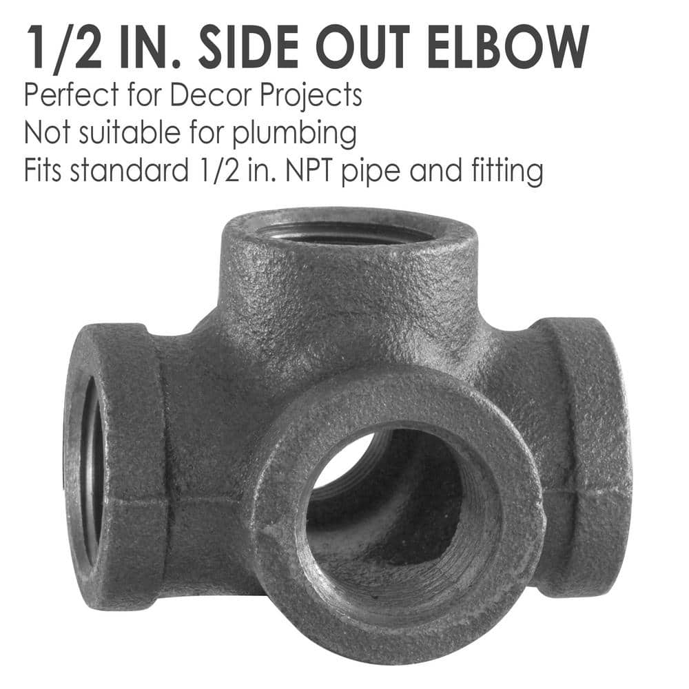STZ 1/2 in. 5-Way Black Iron Cross with Side Outlet Industrial Steel Grey (2-Pack) (3)