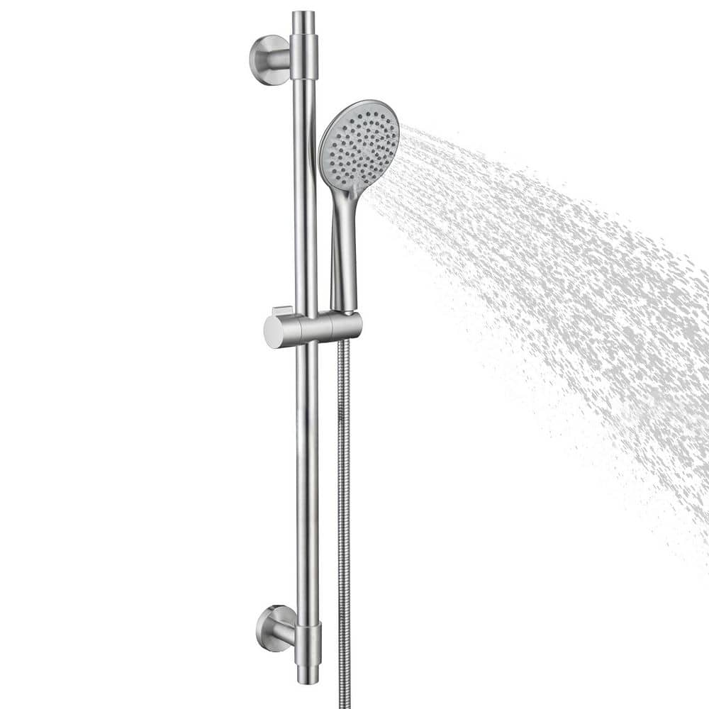Helhom Adjustable Shower Slide Bar with 5-Function Handheld Shower Head, Stainless Steel Grab Slide Bar Combo, Brushed Nickel (1)