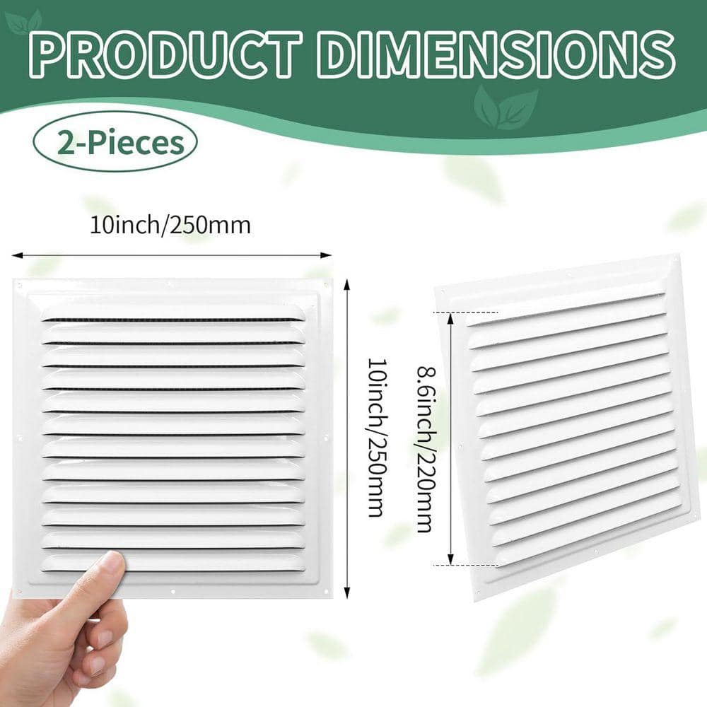 KIWDZFU 10 x 10 Square White Aluminum Screened Outdoor Gable Vents Reinforced Grille for Lofts Garages Sheds Exterior Shutters (2)