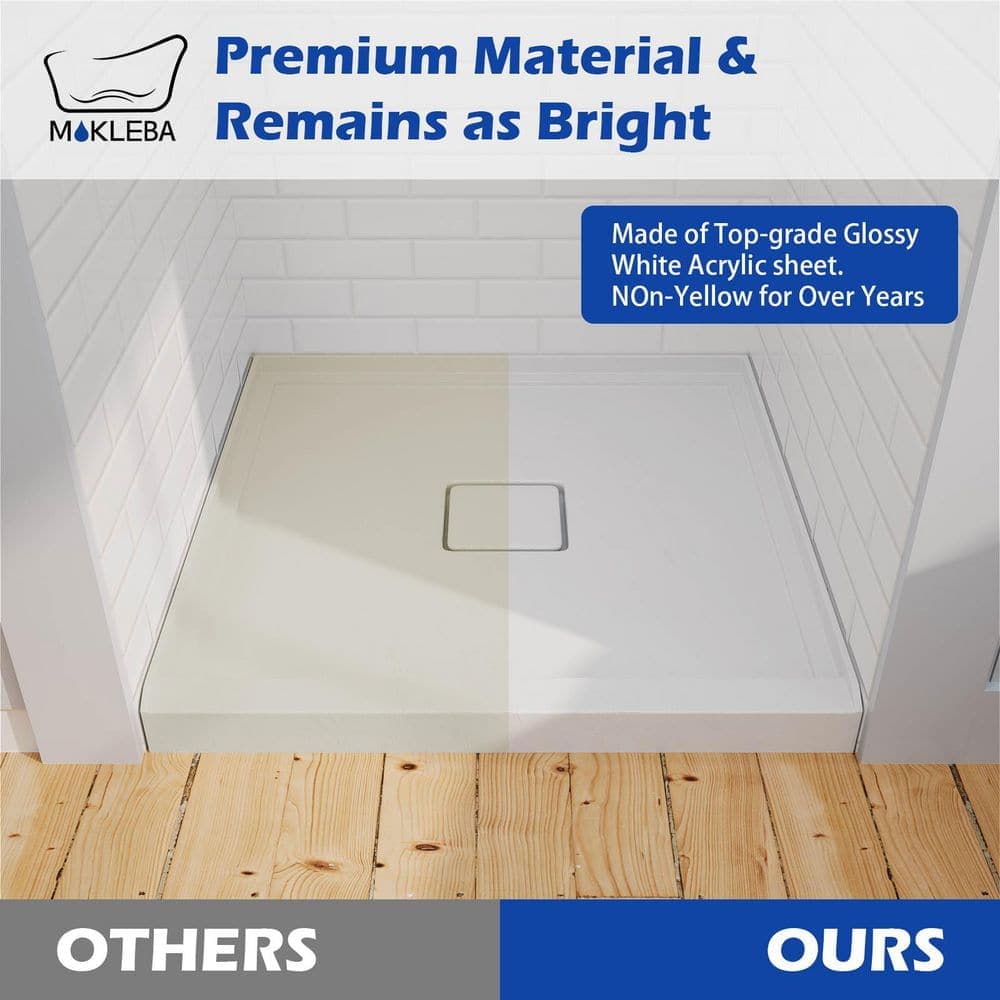 Mokleba 36 in. L 36 in. W Alcove Square Acrylic Bathroom Shower Pan Base with Drain Hole (4)