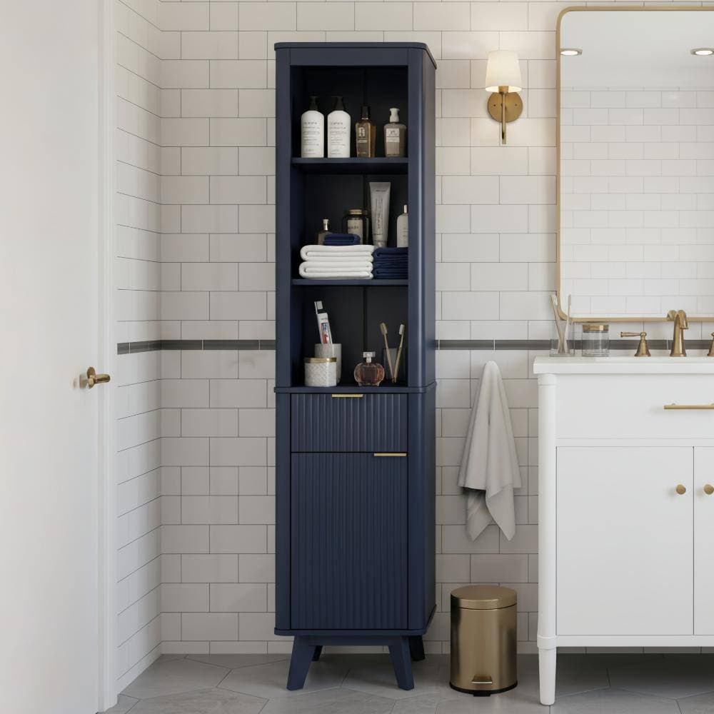 Flynama 68" Blue Tall Bathroom Storage Cabinet with Drawer, Door & Adjustable Shelves for Multi-room Use (3)