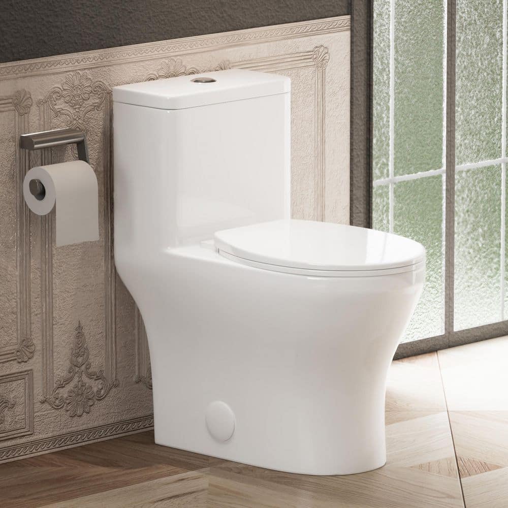 CANEST 1-Piece 12 in. Rough in 1.28 GPF Single Flush Compact Round ADA Height Toilet in White Soft-Close Seat Include (1)