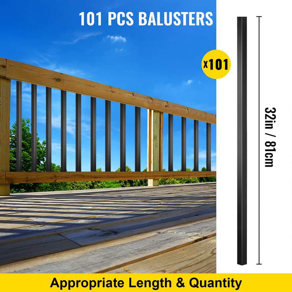 SVOPES 101-Pack 32 in. x 0.8 in. Metal Deck Balusters, Aluminum Alloy Staircase Spindles with Screws, Outdoor Deck Railing (3)