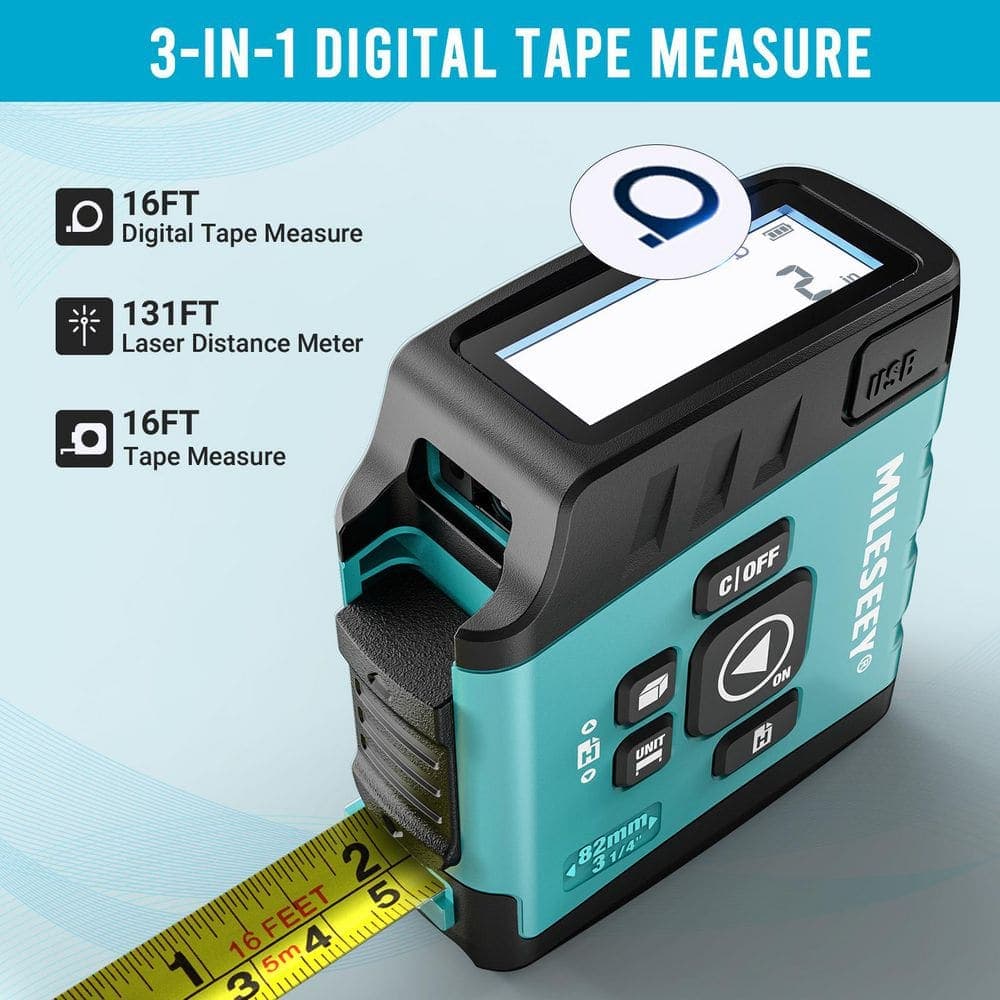 MILESEEY DT20 130 ft. 3-in-1 16 ft. Digital Tape Measure, Laser Distance Meter, Area, Volume. Pythagorean, Rechargeable (2)