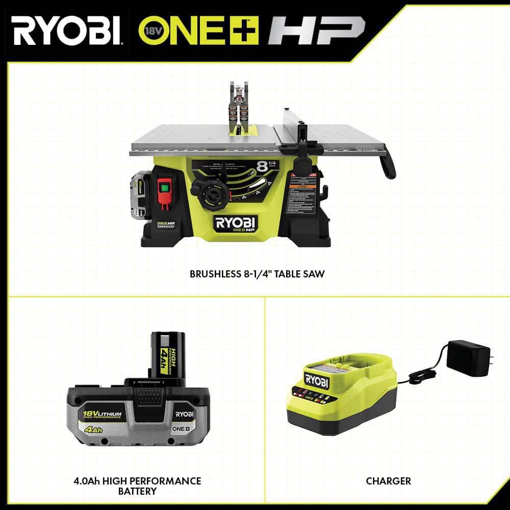 RYOBI ONE+ HP 18V Brushless Cordless 8-1/4 in. Compact Portable Jobsite Table Saw and Miter Saw Kit w/ (2) Batteries & Charger (2)