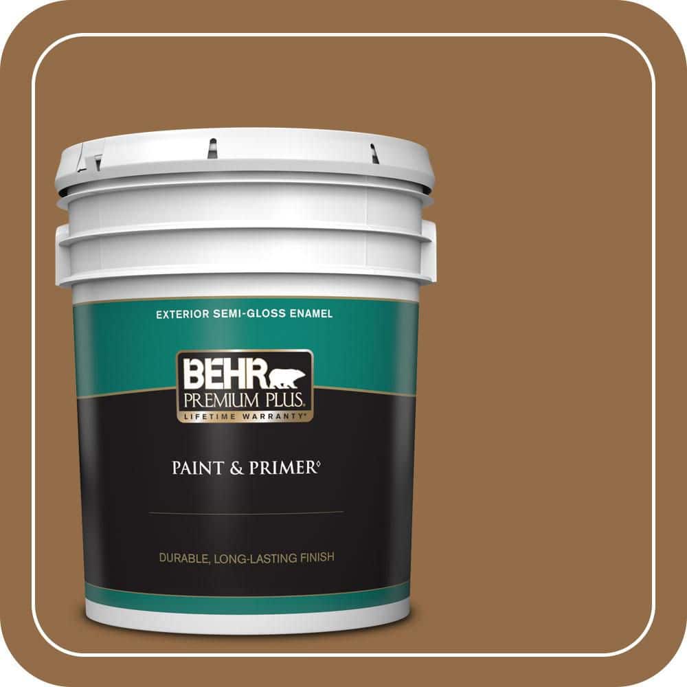 BEHR PREMIUM PLUS 5 gal. #S260-7 Nugget Gold Semi-Gloss Enamel Exterior Paint & Primer