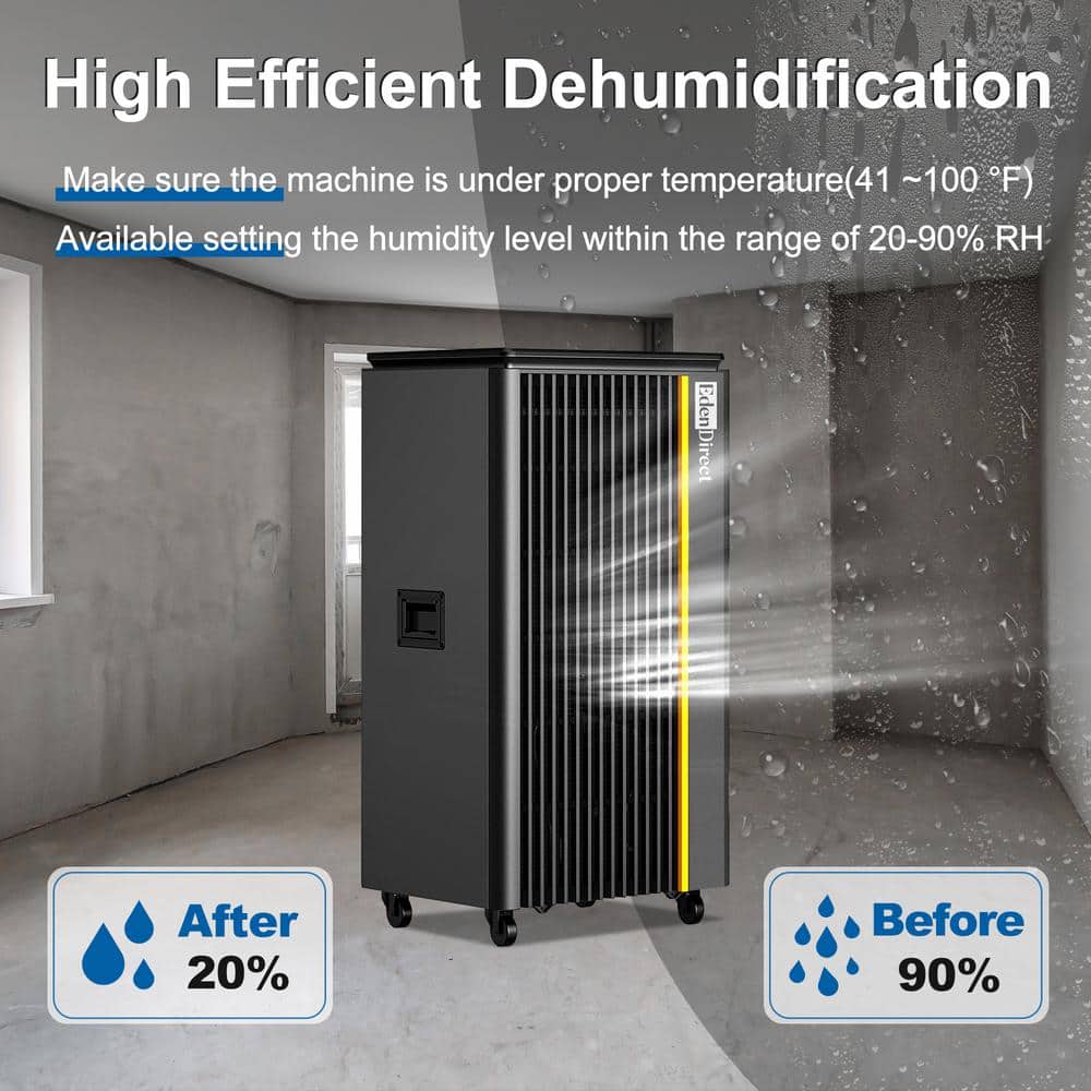 Edendirect 296 pt. 8500 sq. ft. Commercial Dehumidifier in Black with Pump Drain Hose, Dehumidifier for Laboratory, Large Air Inlet (3)