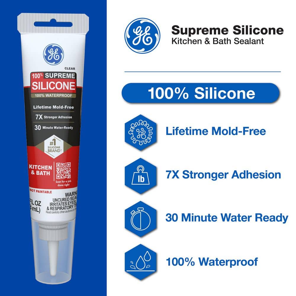 GE Supreme Silicone Caulk 2.8 oz. KandB Sealant White (3)