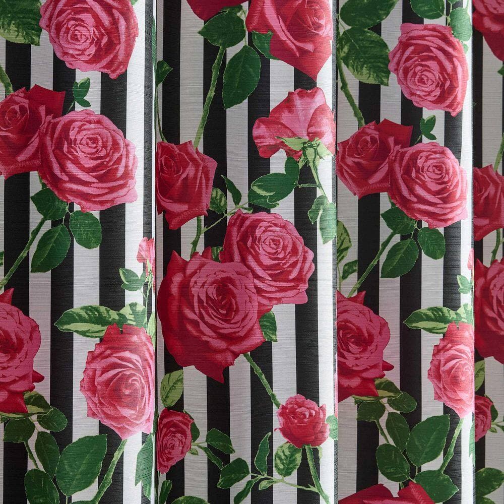 BETSEY JOHNSON Avantgarde Rose 72 in. W x 72 in. L, Polyester 14 Piece Shower Curtain Set with Hooks and Liner in White/Pink/Green (3)