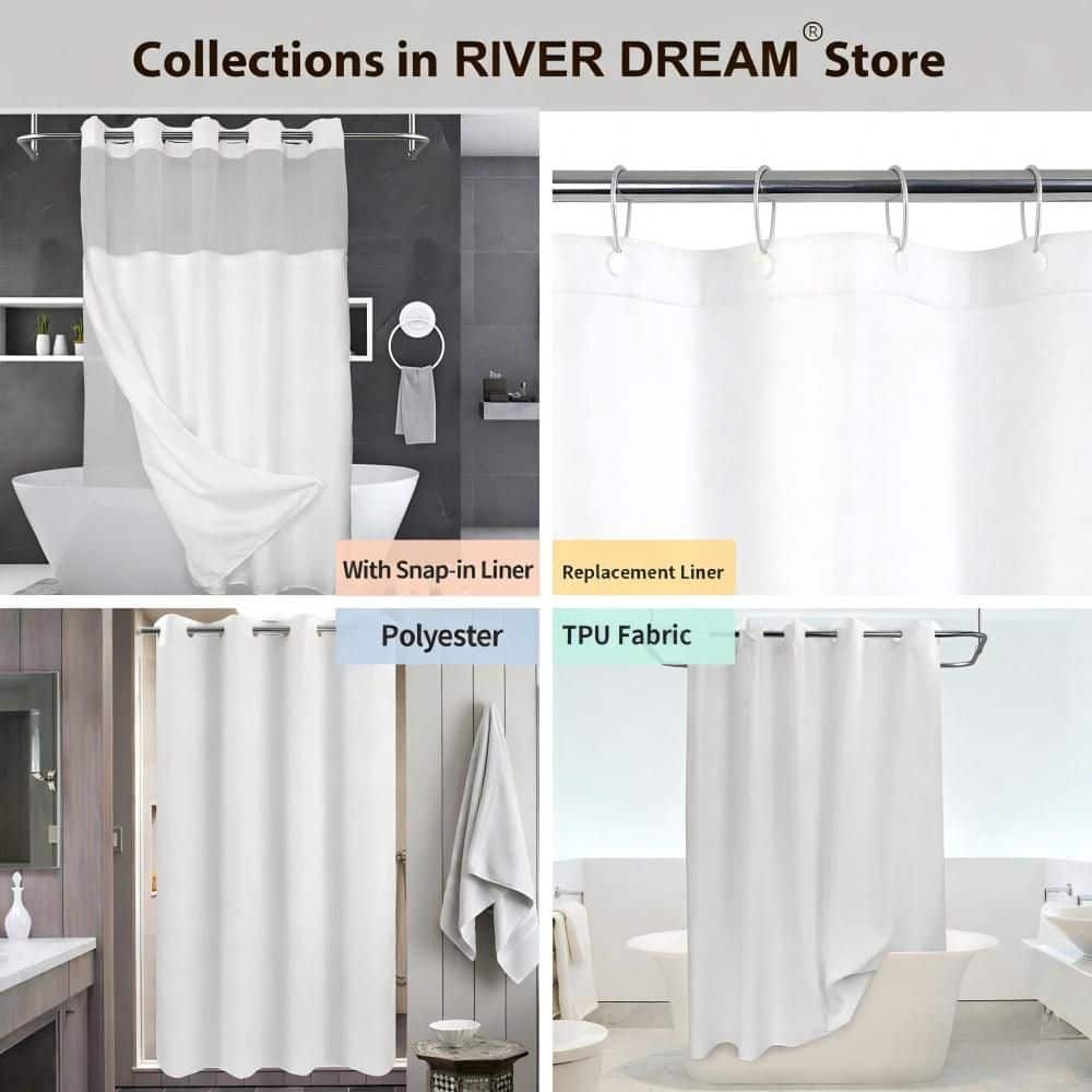 Wudkey Bathroom Luxury 71 in. W x 74 in. L Polyester Shower Curtain in White, Hotel Style with See Through Top Window (3)