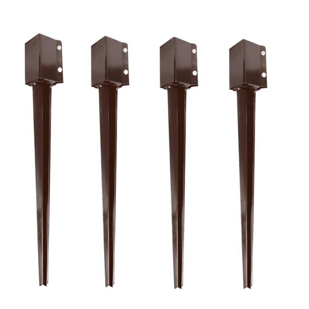 Unbranded 4 in. x 4 in. x 24 in. Metal Fencing Post Anchor for Patio Yard, Brown (4-Pack)