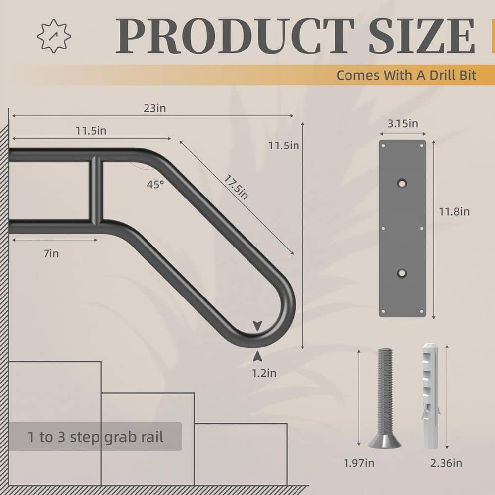 Afoxsos 22.8 in. Stainless Steel U-Shaped Handrails for Outdoor Steps Wall Mount Black Matte Finish for 1-3 Steps (2)