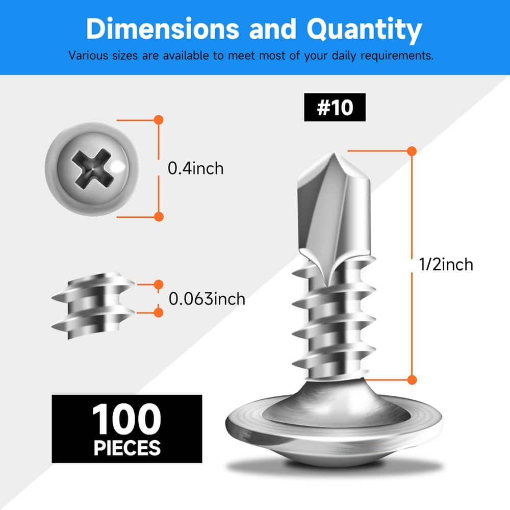 MarySino #10 x 1/2 in. 410 Stainless Steel Phillips Truss Head Self Drilling Sheet Metal Screw (100-Pack) (2)